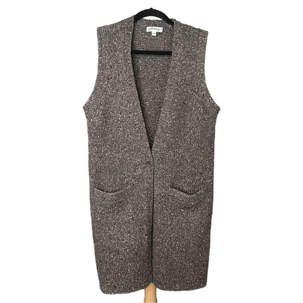 ORVIS Merino Wool Silk Blend Long Sweater‎ Vest Marled Knit Layer, Size Small